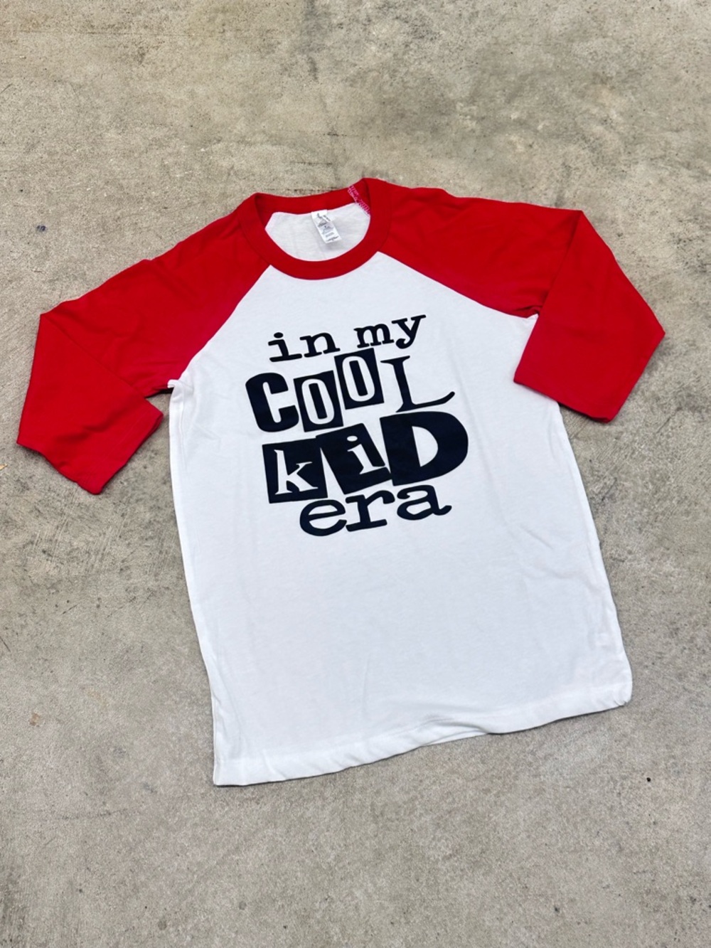 Bella Canvas White Tee with Red Raglan Sleeves and Black Graphic